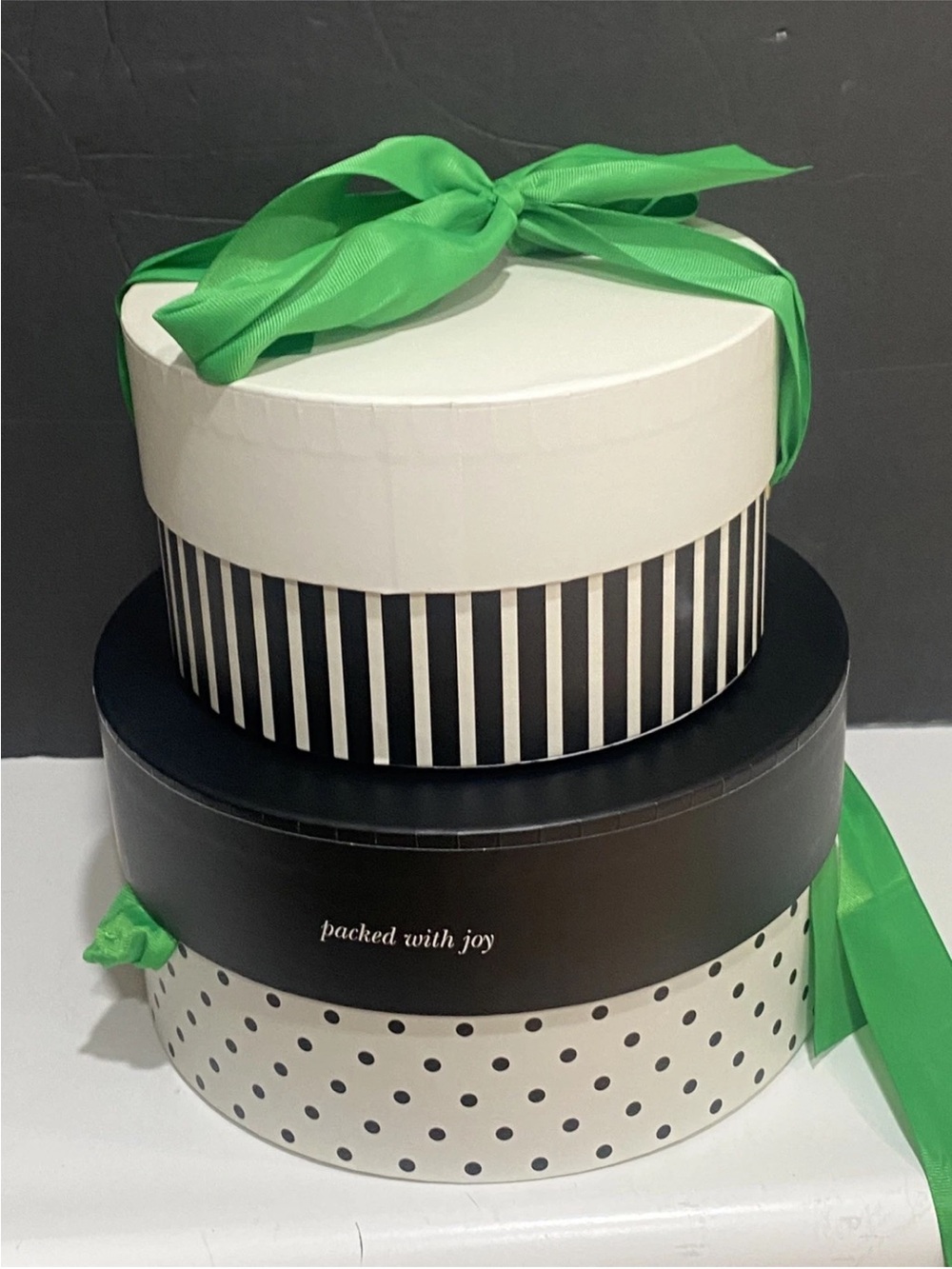 Kate Spade New York Target Round Gift Boxes Black White Stripe Dots Ribbon